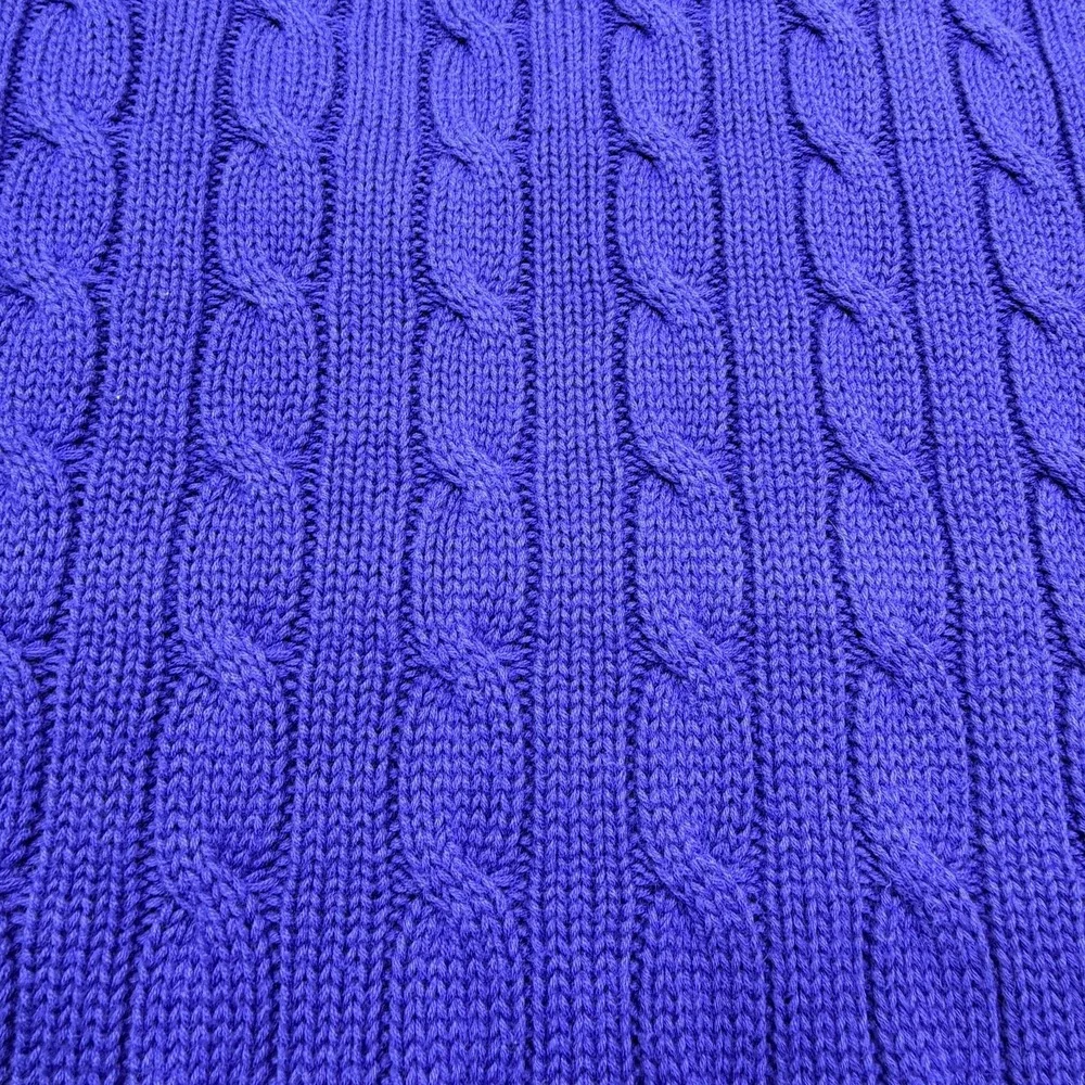 Ralph Lauren Sport Sweater Womens XL Blue Cotton Cable Knit V Neck Pullover